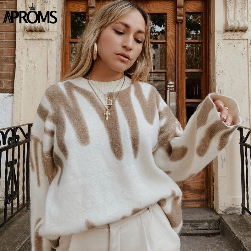 Aproms Elegant Green Striped Print Pullovers