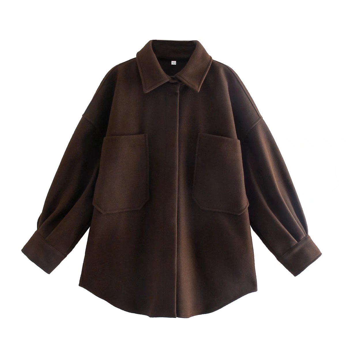 PUWD Casual Woman Camel Loose Pocket Woolen Shirt