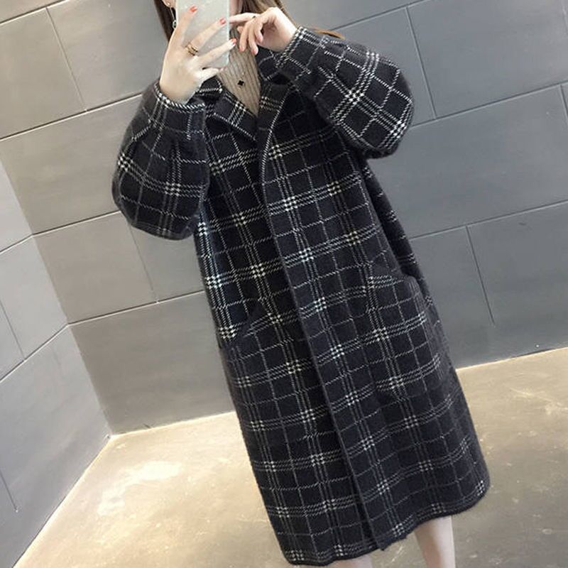 long plaid coat autumn winter thick loose suit collar warm autumn winter coat