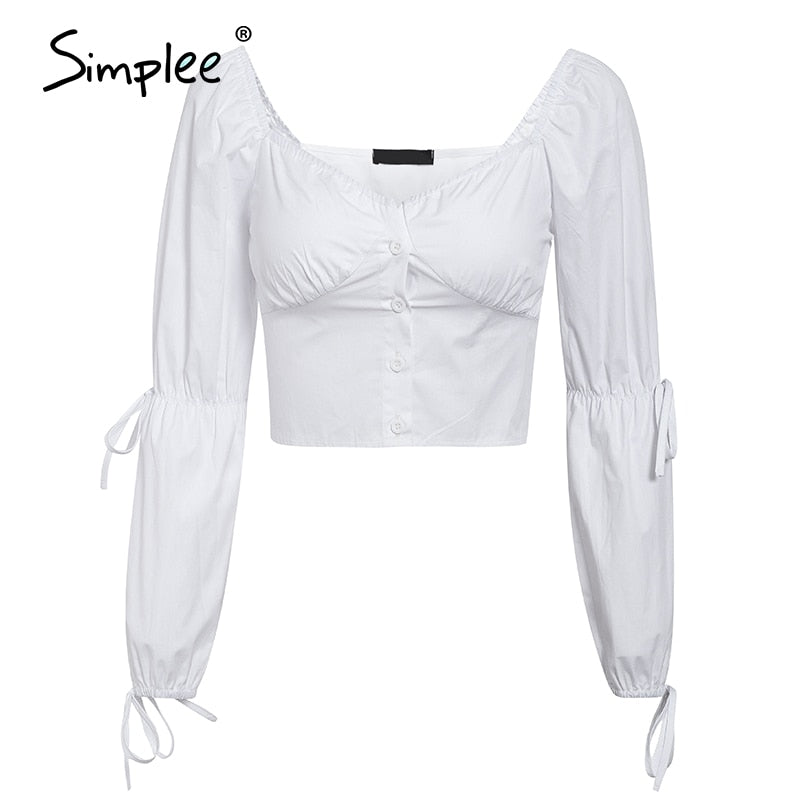Simplee Vintage elegant white women blouses shirt Casual button blouse twist lace up Spring summer holiday blusas mujer shirts
