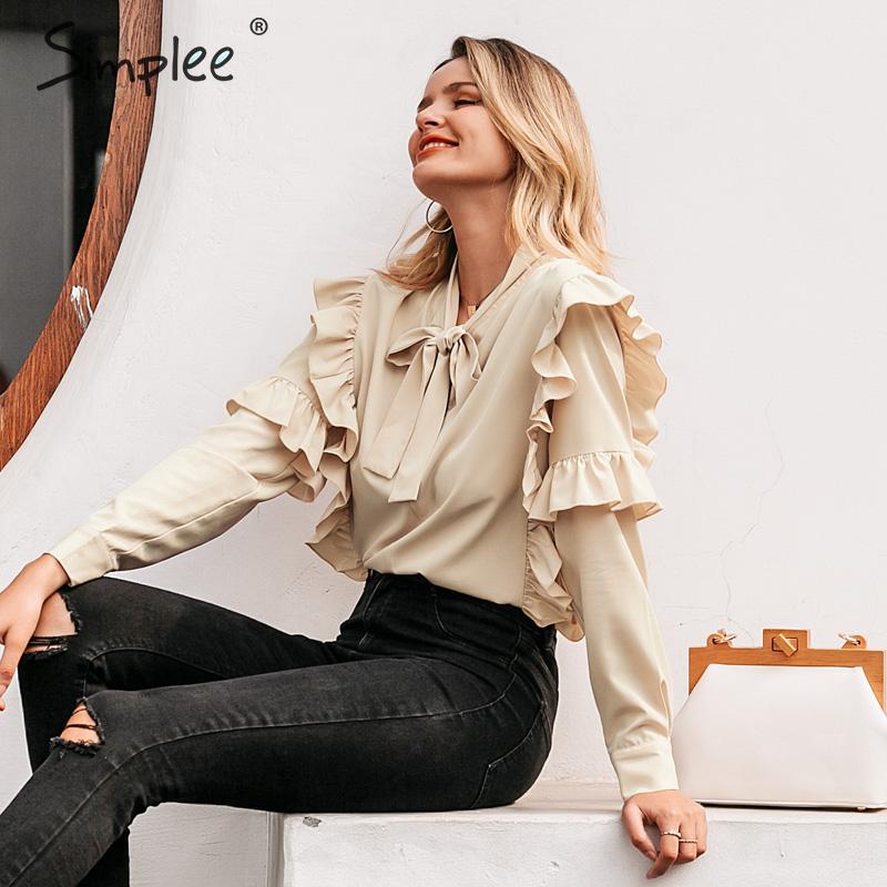 Simplee Vintage ruffles elegant women blouse shirts