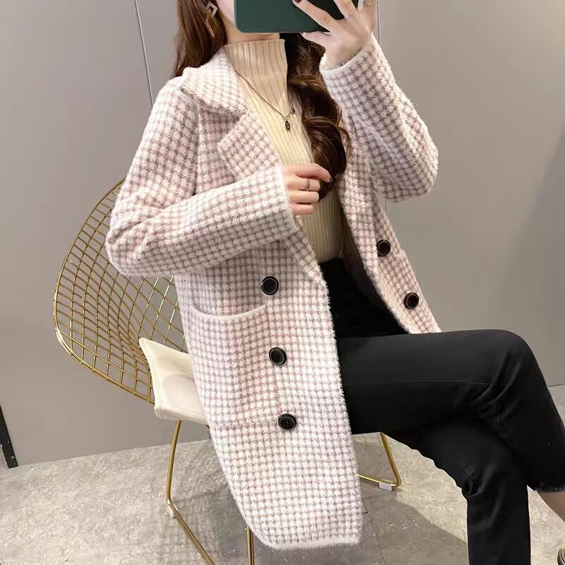 long plaid coat autumn winter thick loose suit collar warm autumn winter coat