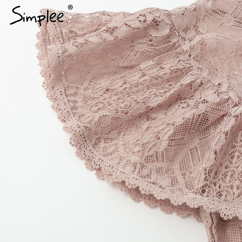 Simplee O neck lace hollow out women blouse shirt Embroidery ruffle lining elegant blouses female Summer party blouses and tops