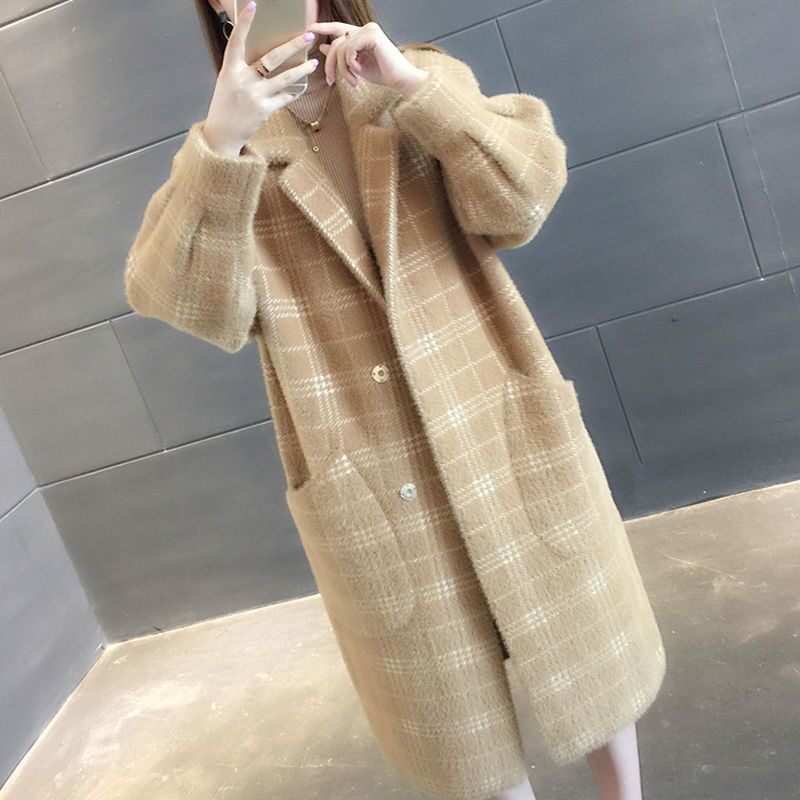 long plaid coat autumn winter thick loose suit collar warm autumn winter coat