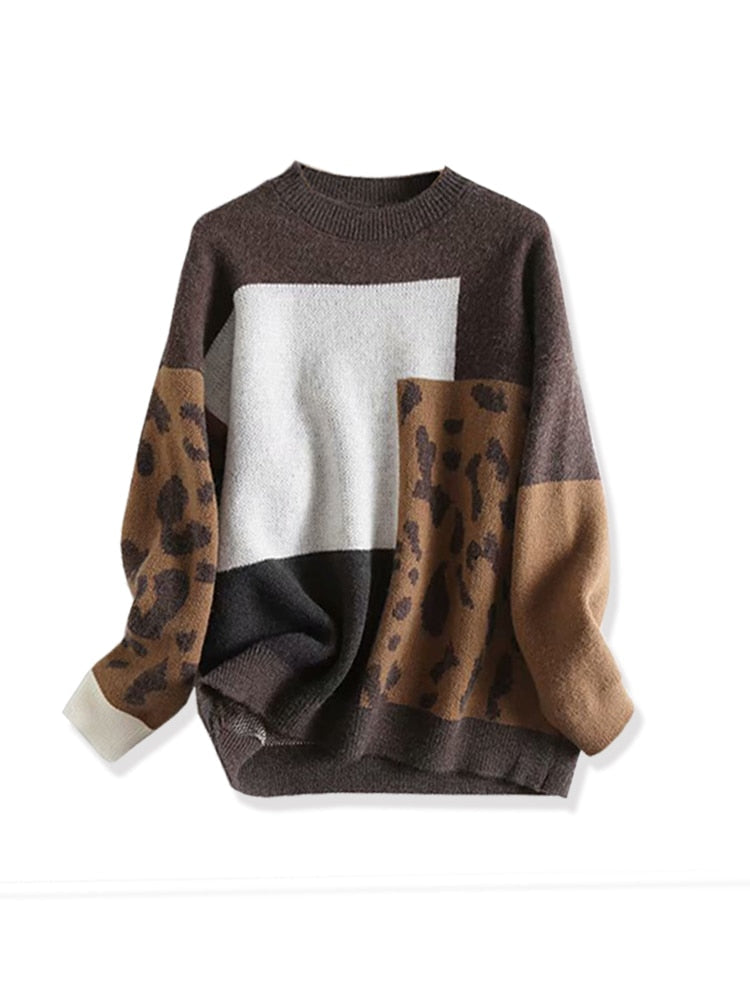 Aproms Elegant Leopard Print Oversized Pullovers