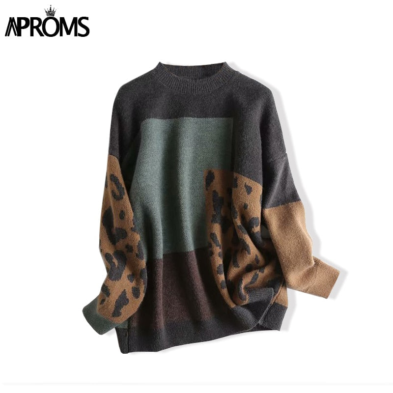 Aproms Elegant Leopard Print Oversized Pullovers
