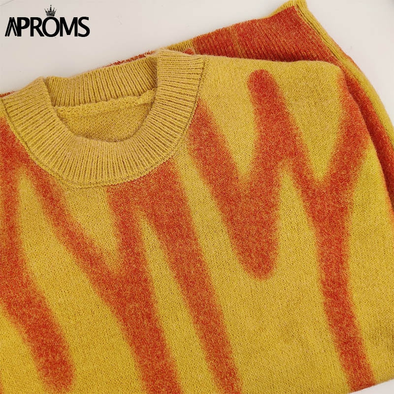 Aproms Elegant Green Striped Print Pullovers