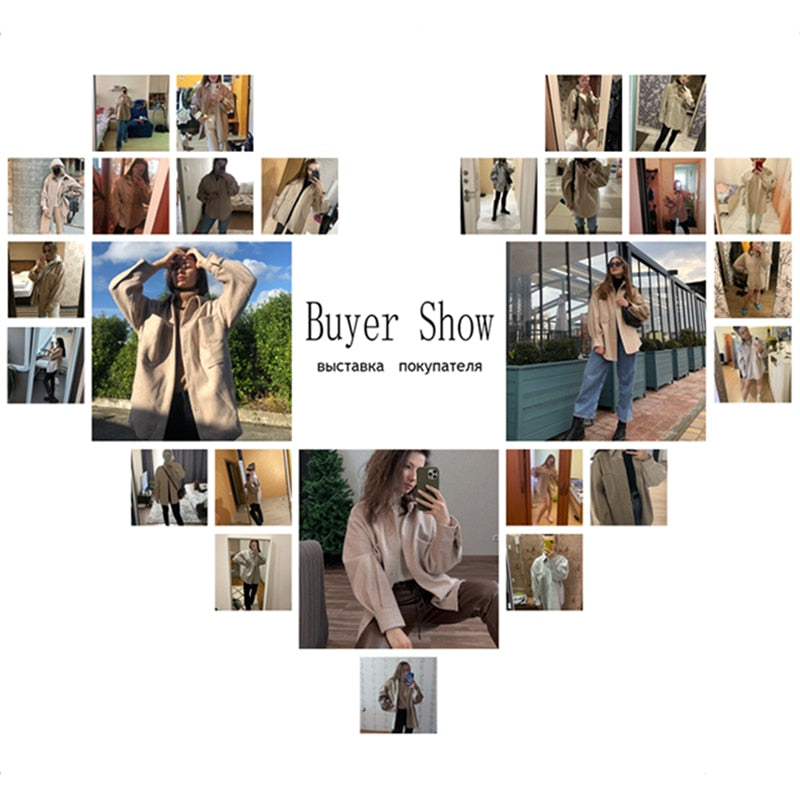 PUWD Casual Woman Camel Loose Pocket Woolen Shirt