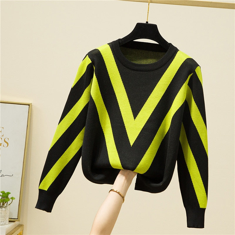 Knitted Women Sweater Loose Striped Jersey