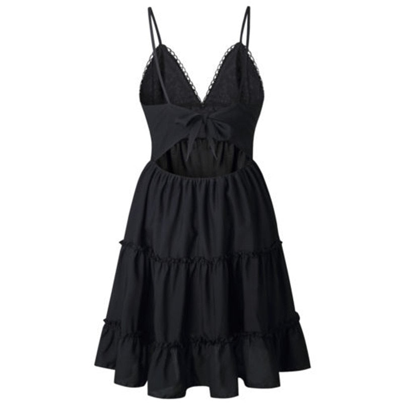 Sexy Bow Backless V-neck Mini Beach Dresses