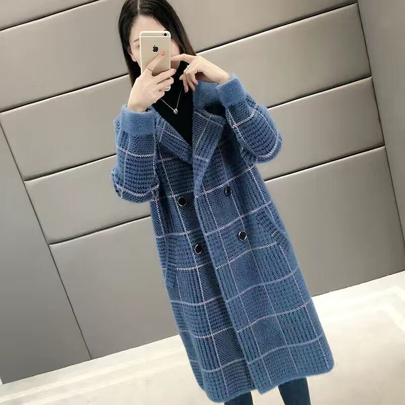 long plaid coat autumn winter thick loose suit collar warm autumn winter coat