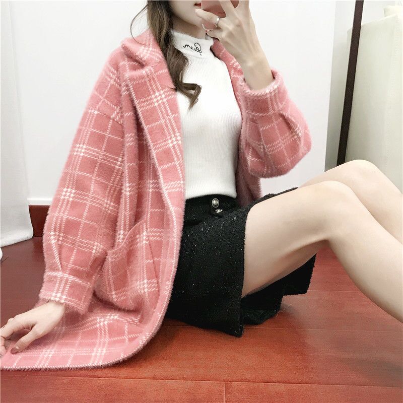 long plaid coat autumn winter thick loose suit collar warm autumn winter coat
