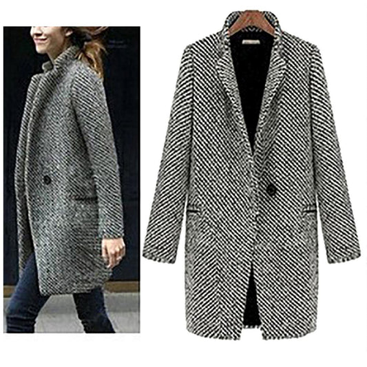 Autumn Winter Women Solid Color Slim Fits Cardigan Warm Thicken Woolen Midi Coat warm woolen coat women long coat winter