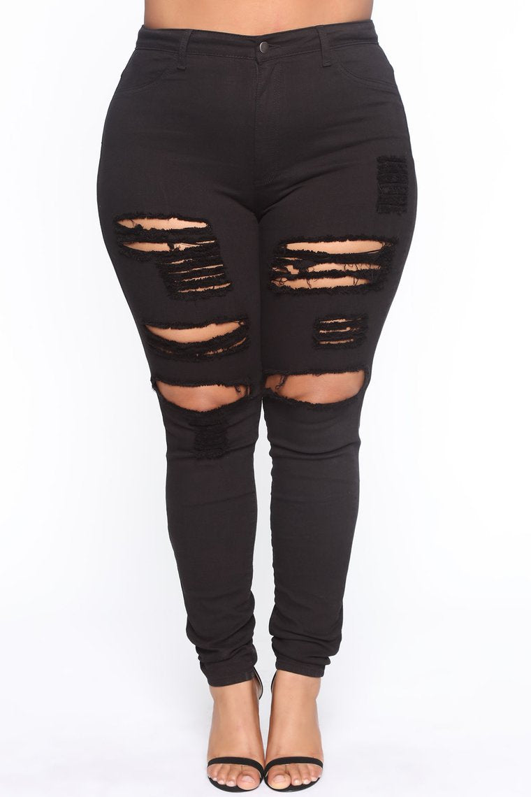2023 New Black Ripped Plus Size Jeans For Women Fashion High Waist Stretch Denim Pencil Pants Global Drop shipping