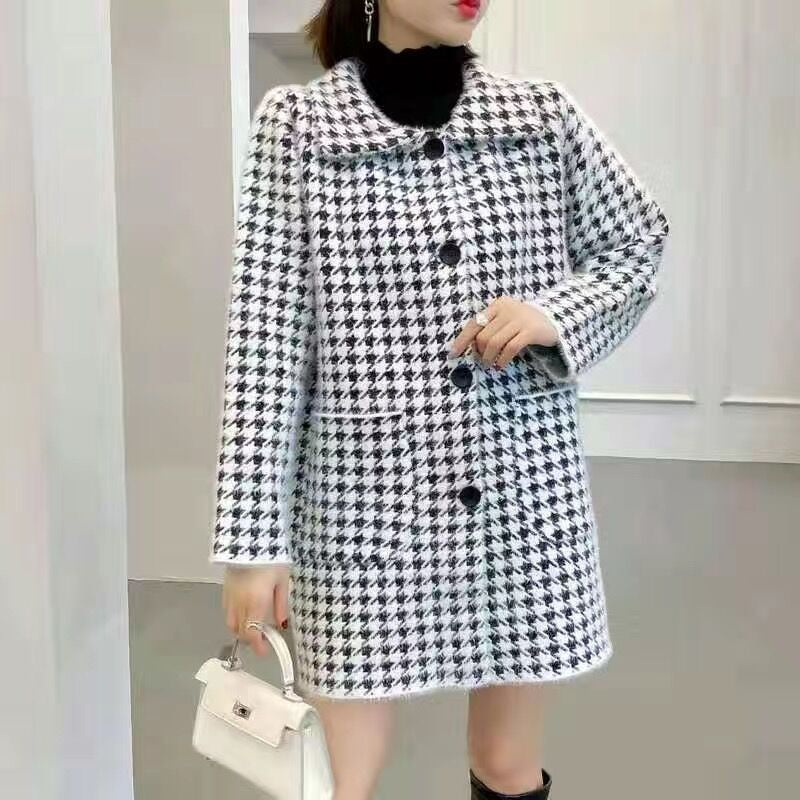 long plaid coat autumn winter thick loose suit collar warm autumn winter coat