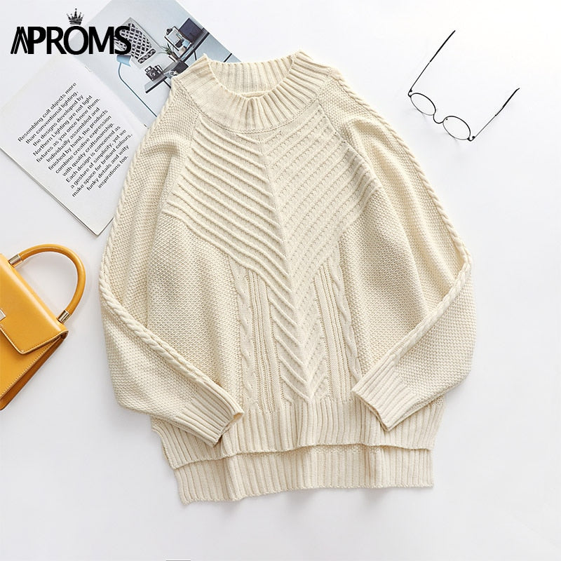 Aproms Elegant Cold Shoulder Knitted Loose Sweaters Women