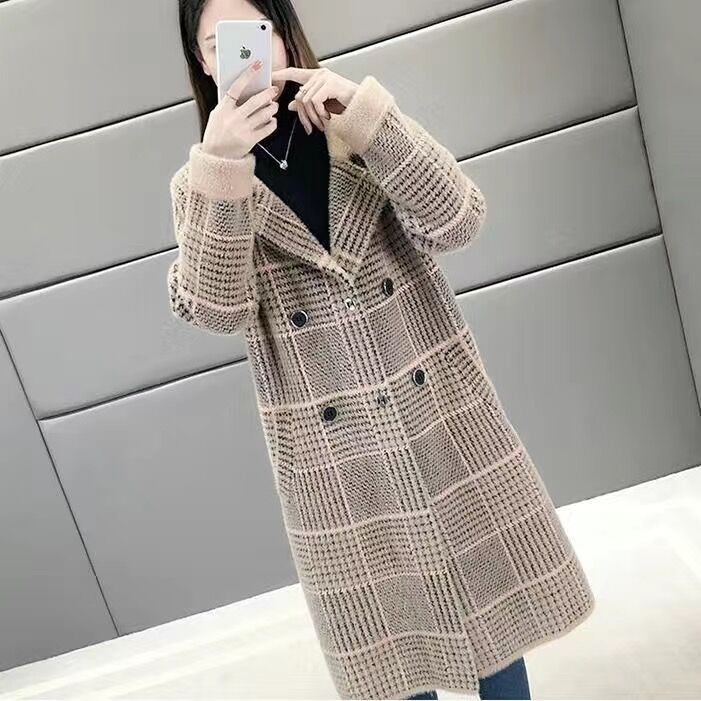 long plaid coat autumn winter thick loose suit collar warm autumn winter coat