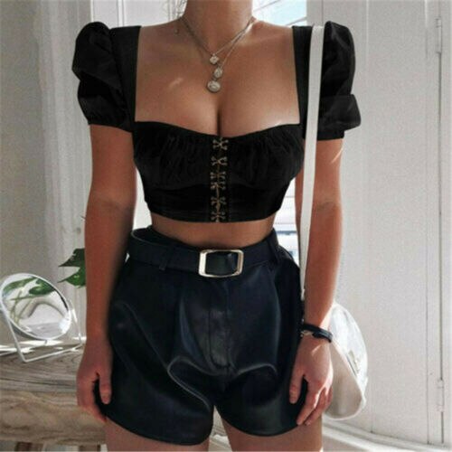 Fashion Trend Women Sexy Tank Tops Lady Girls Square Neck Crop Top Short Sleeve Vest Shirt Tops Clothing