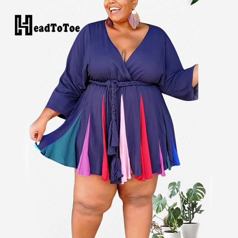 Tie Dye Print Colorblock Belted Casual Fit Flare Dress