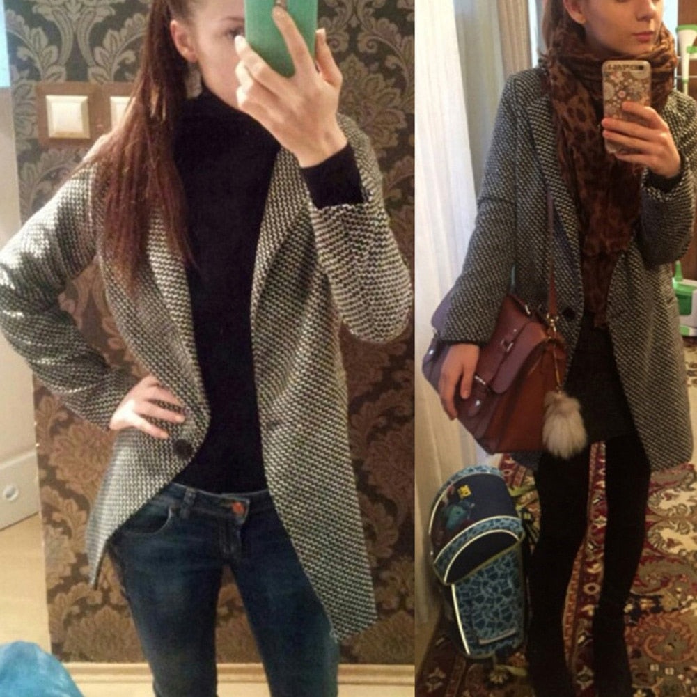 Autumn Winter Women Solid Color Slim Fits Cardigan Warm Thicken Woolen Midi Coat warm woolen coat women long coat winter