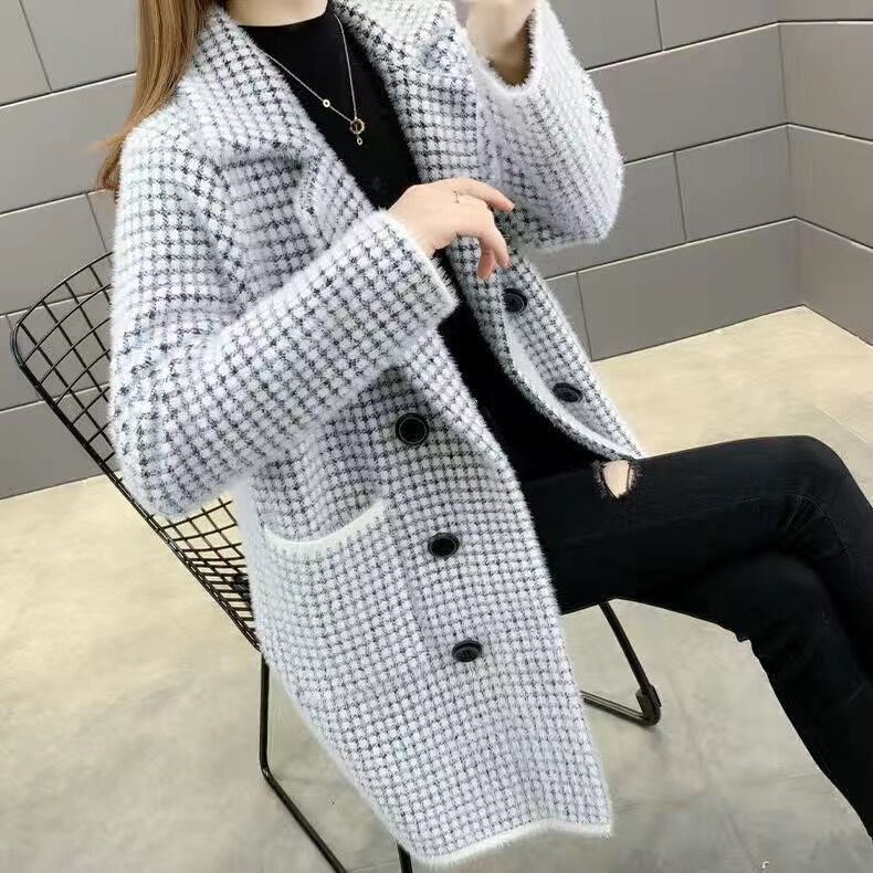 long plaid coat autumn winter thick loose suit collar warm autumn winter coat