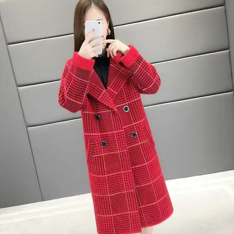 long plaid coat autumn winter thick loose suit collar warm autumn winter coat