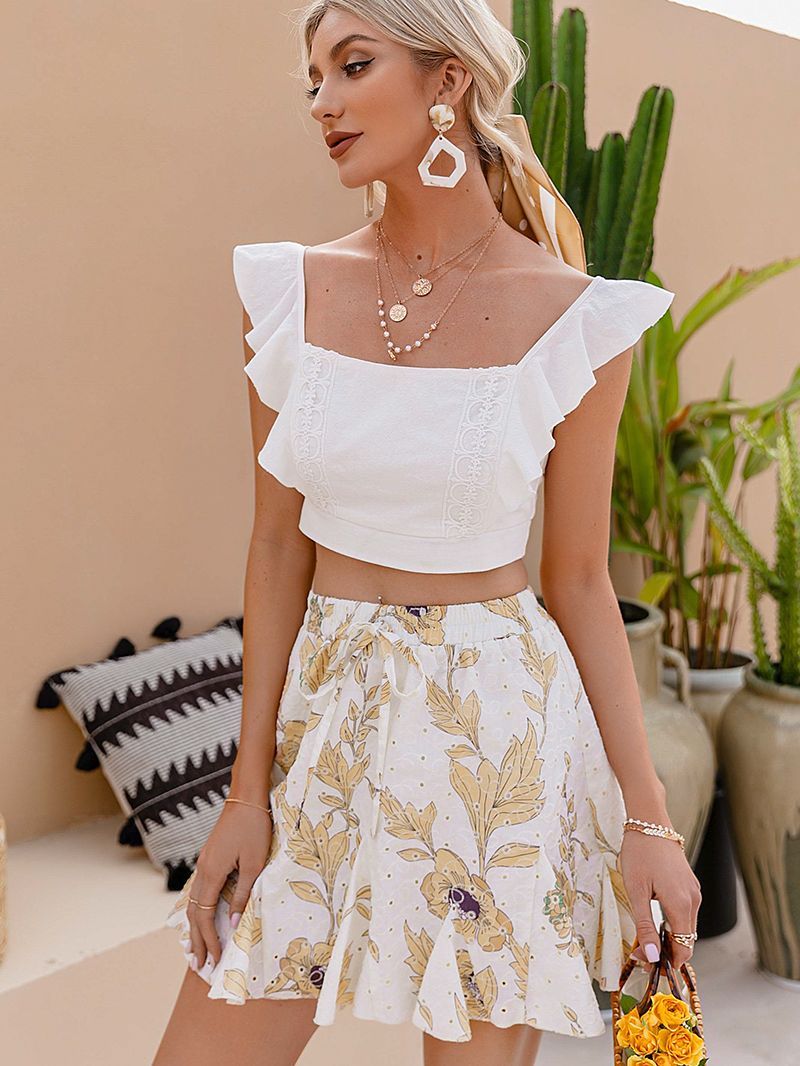 Simplee Casual Cotton floral print women's skirt