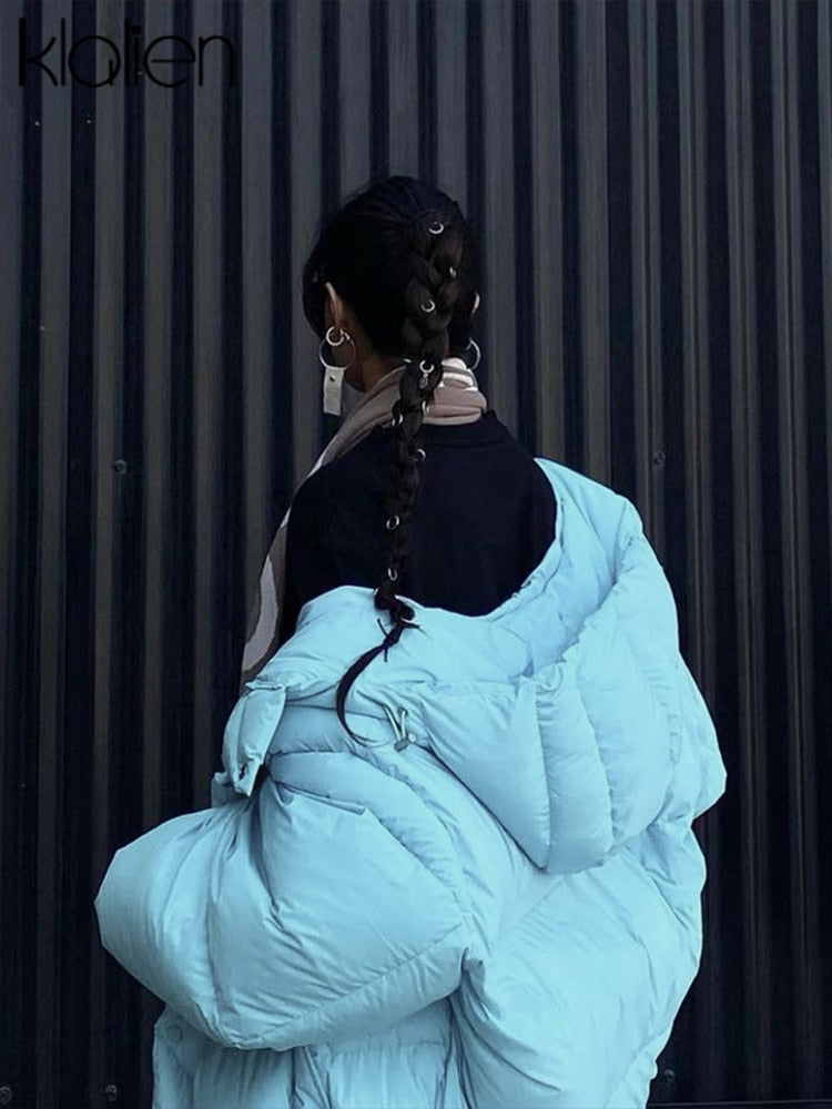 KLALIEN Winter Cotton-Padded Jacket Women Fashion Casual Slim Hooded Zipper Coat Female Streetwear Office Lady Streetwear New