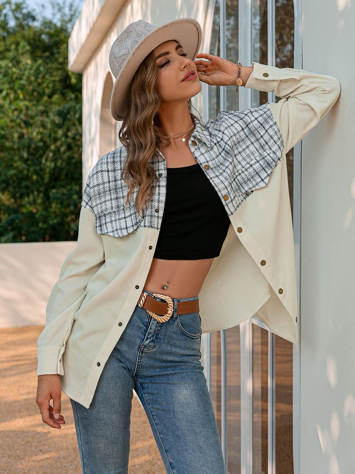 Simplee Office lady long sleeves plaid buttons pocket shirt coat women Patchwork loose causal coats Autumn female lapel outwear