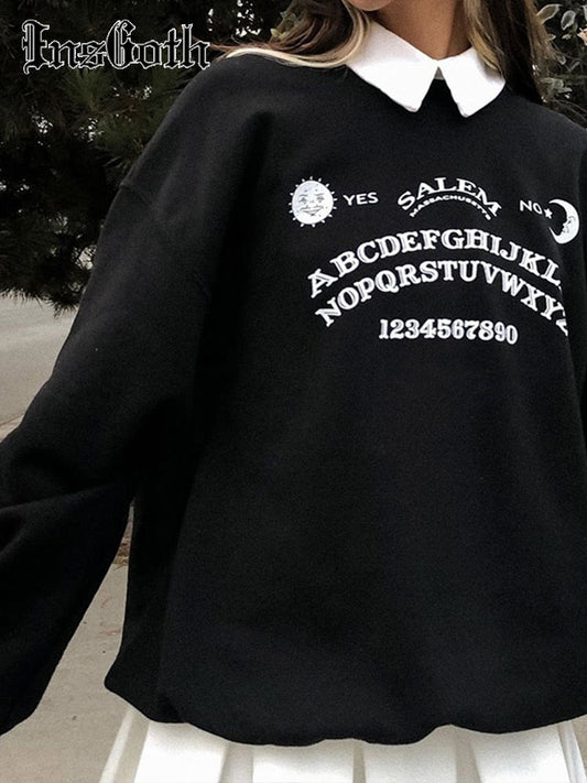 InsGoth Black Grunge Oversized Hoodies Gothic Harajuku Streetwear Chic Letter Print Hoodies Women Autumn Long Sleeve Hoodies