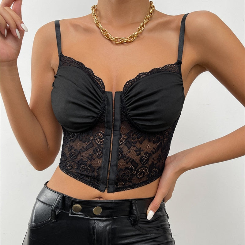 Sexy Lace Crop Top for Women 2023 Summer Exotic Bustiers Push Up Spaghetti Straps Top Corsets Streetwear Wholesale
