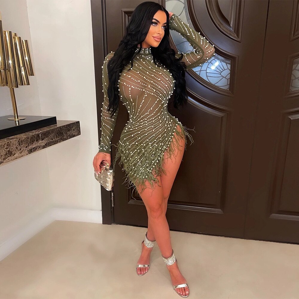 New Long Sleeve Diamonds Sexy Bodycon