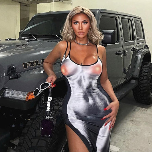 Puloru Sexy Spaghetti Straps Bodycon Midi Dress
