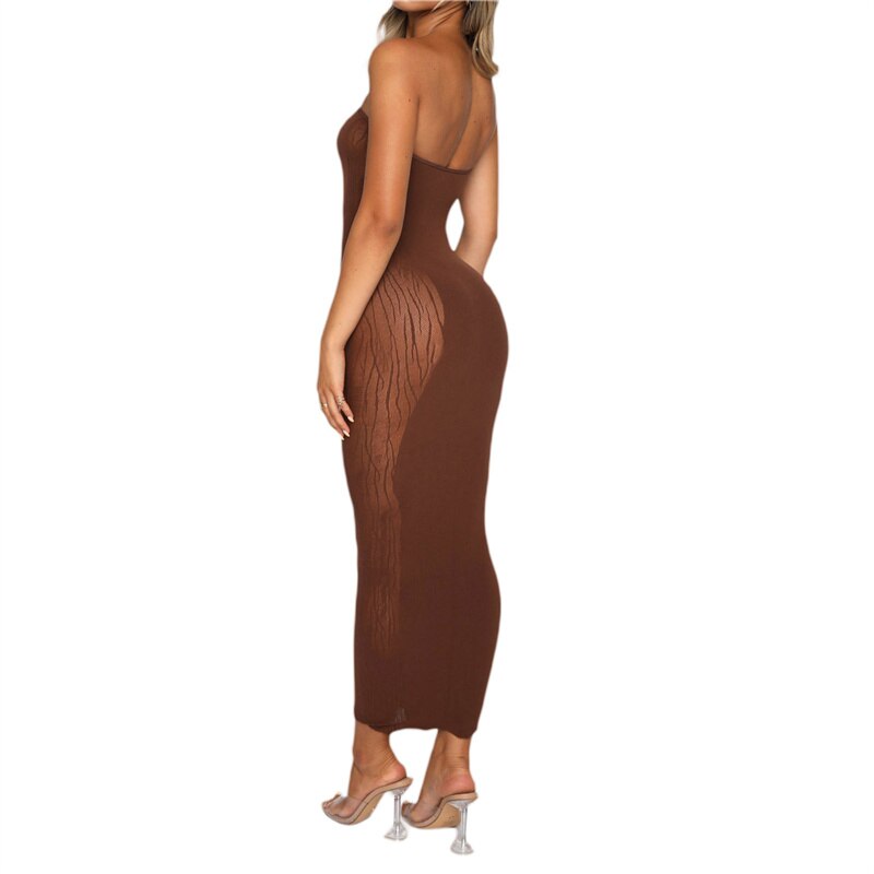 Summer Strapless Backless Tight Vestidos Sexy Party Women Cut Out Sleeveless Mesh Print Patchwork Bodycon Dress