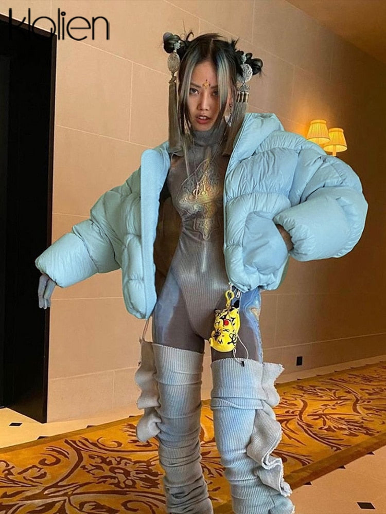 KLALIEN Winter Cotton-Padded Jacket Women Fashion Casual Slim Hooded Zipper Coat Female Streetwear Office Lady Streetwear New