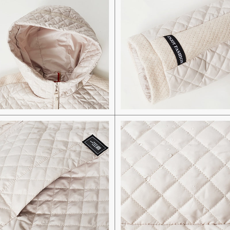 Spring Women Parkas Oversize Diamond Pattern Padded Coats