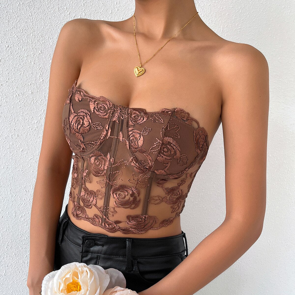 Sexy Lace Crop Top for Women 2023 Summer Exotic Bustiers Push Up Spaghetti Straps Top Corsets Streetwear Wholesale