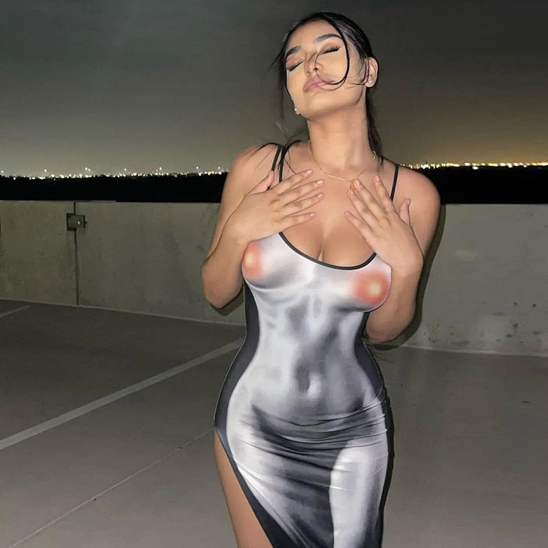Puloru Sexy Spaghetti Straps Bodycon Midi Dress