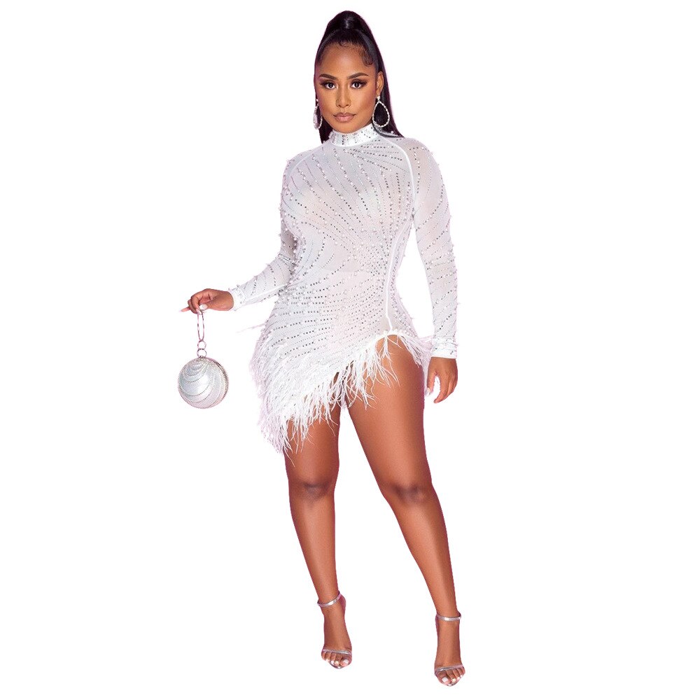 New Long Sleeve Diamonds Sexy Bodycon