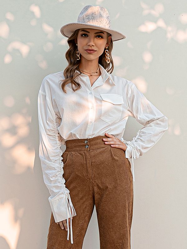 Simplee Cotton shirring pocket women shirt