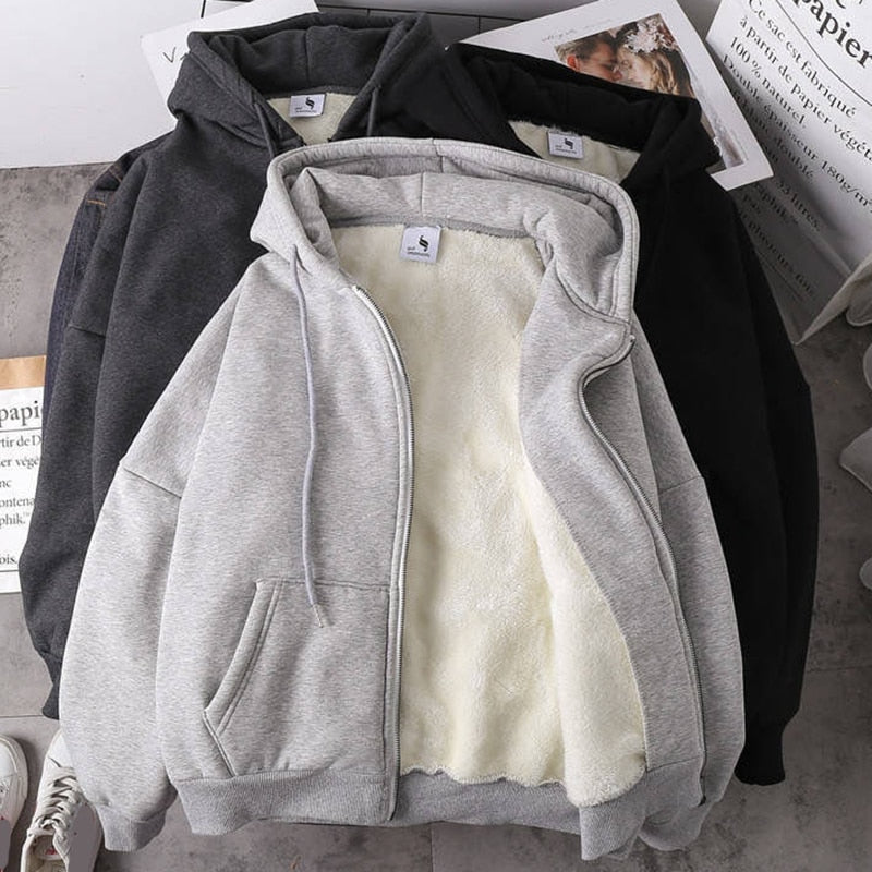 Rimocy Solid Color Women's Hooded Jacket