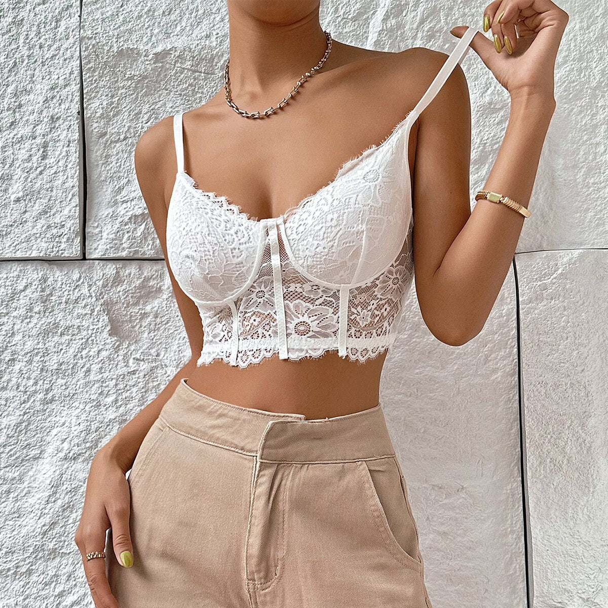 Sexy Lace Crop Top for Women 2023 Summer Exotic Bustiers Push Up Spaghetti Straps Top Corsets Streetwear Wholesale