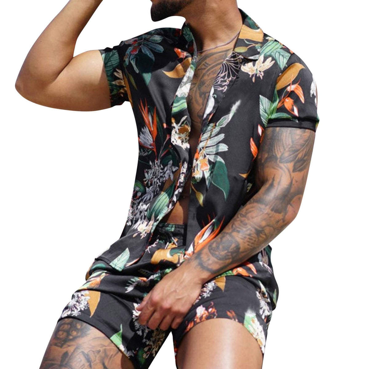 Summer Hawaii Print Shirt Casual Beach Suit