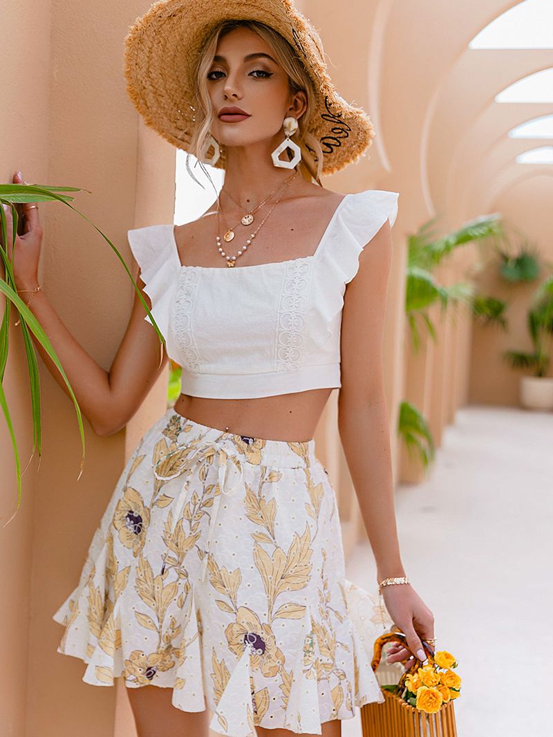 Simplee Casual Cotton floral print women's skirt
