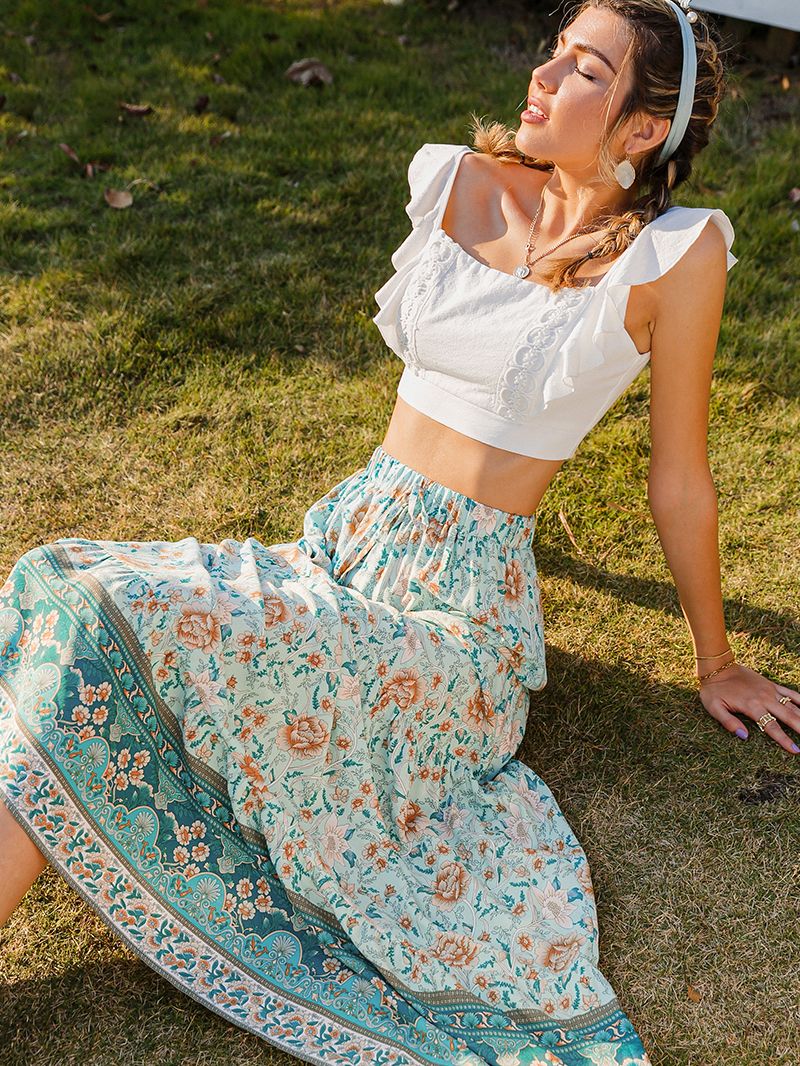 Green bohemian print woman skirts