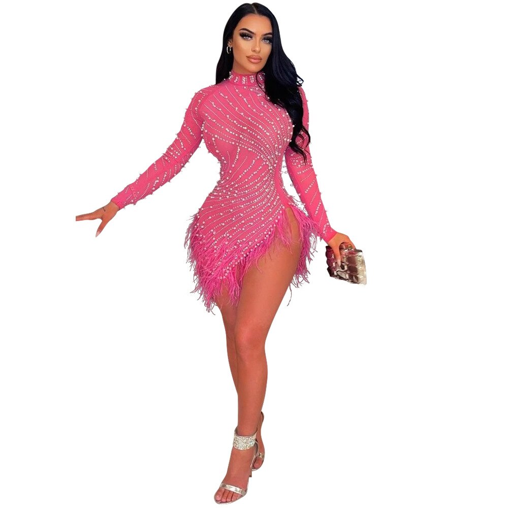 New Long Sleeve Diamonds Sexy Bodycon