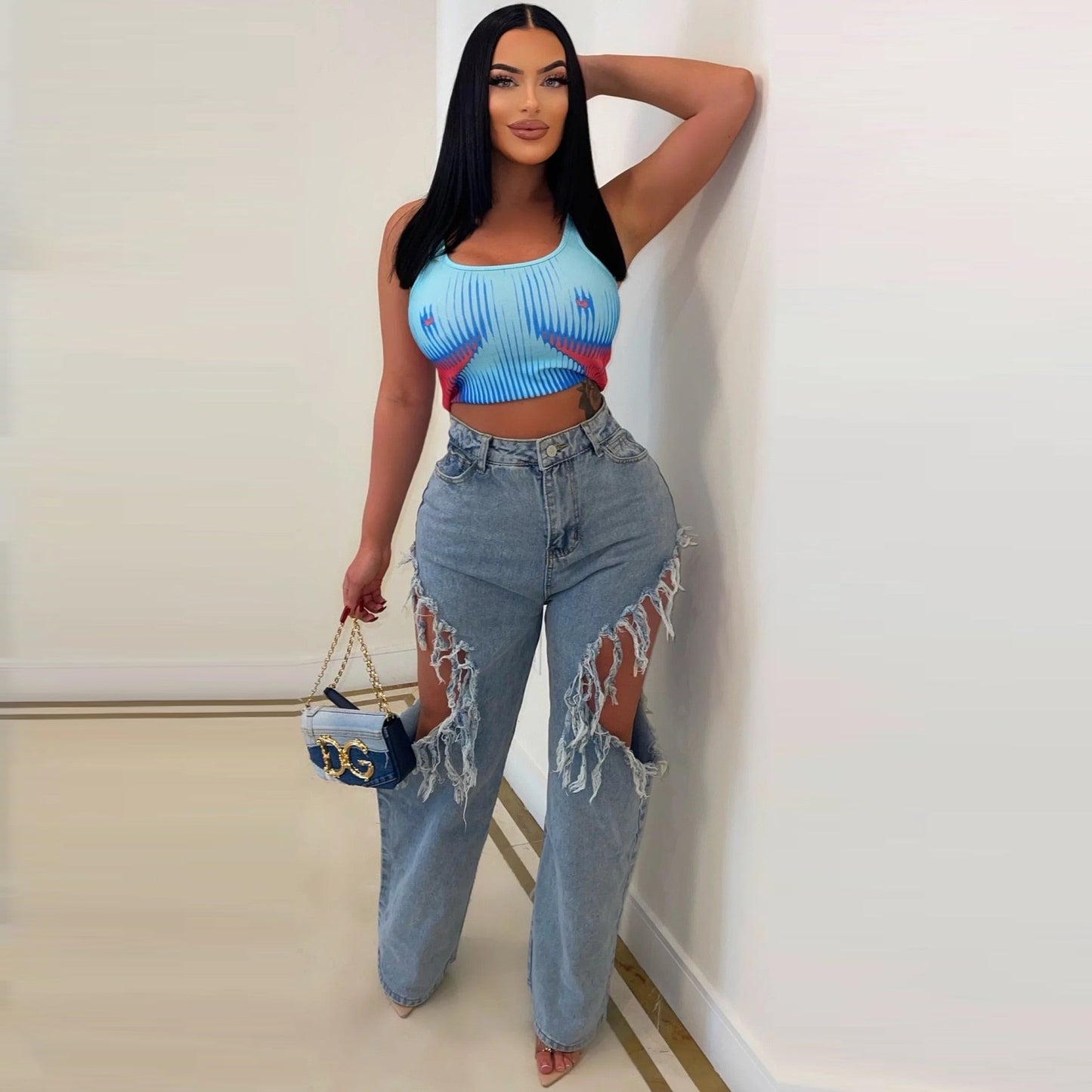 Ripped Women High Waist Tassel Jeans Hole Heart Irregular Denim Trousers Summer Streetwear Casual Wild Straight Pants 2023