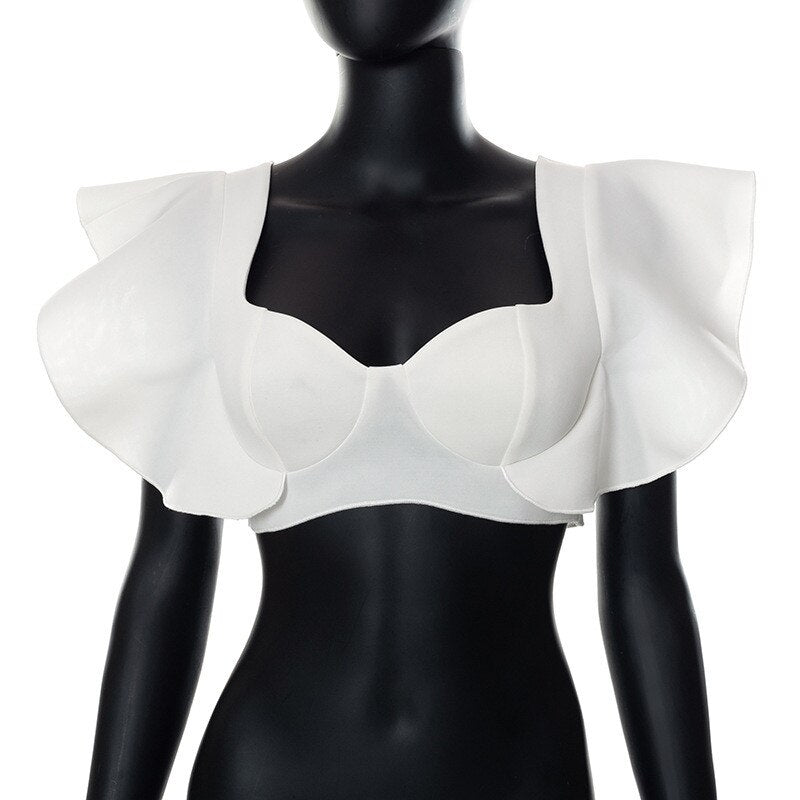 hirigin Y2K Women Tanks Tops with Ruffle Sleeves Solid Navel Sweet Skinny Summer Clothing Party Clubwear Shirt