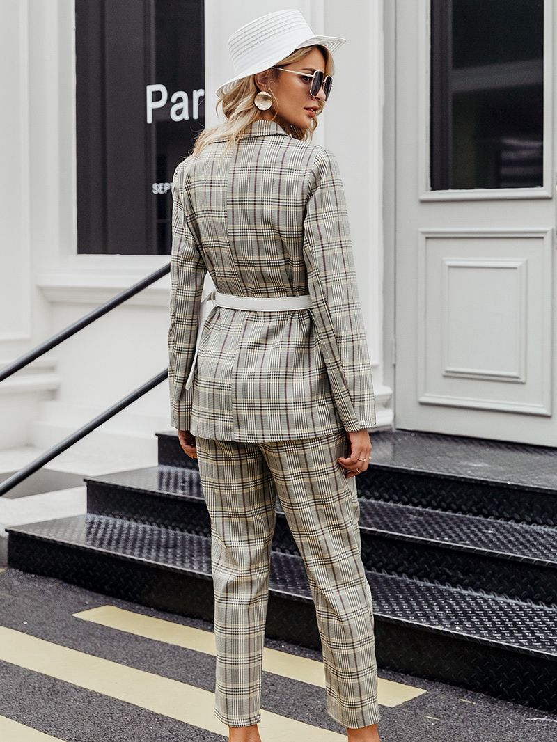 Plaid Double Breasted Ladies Blazer