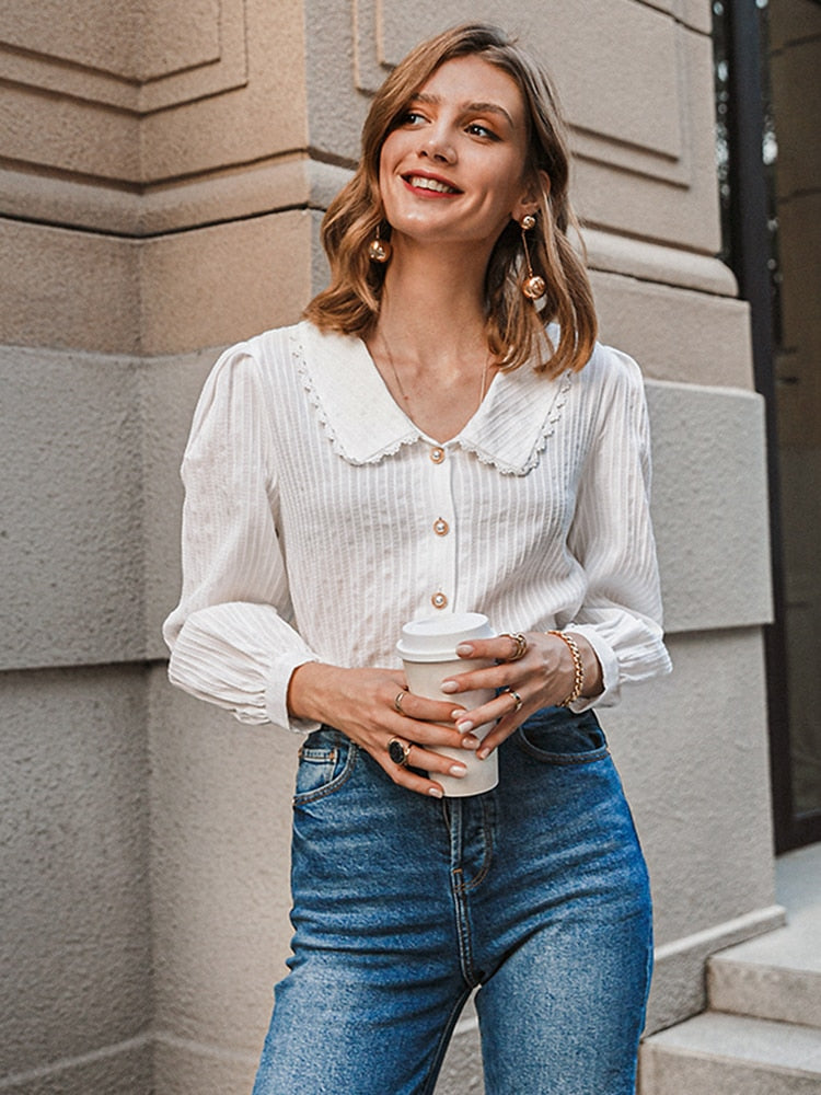 Simplee Vintage floral print blouse women Casual long sleeve female top
